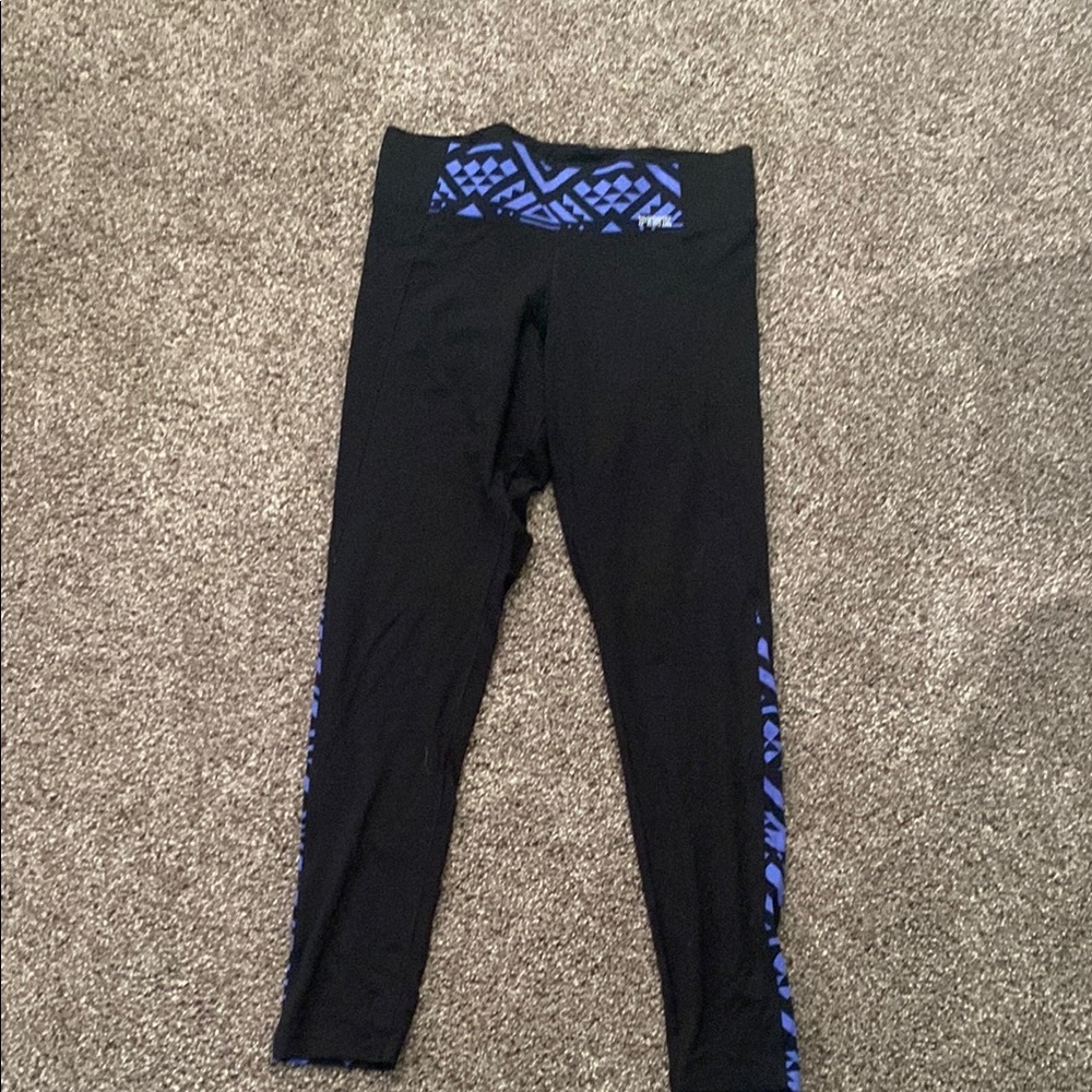PINK Victoria's Secret Black Leggings with Blue Accents